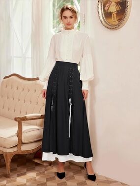 Scarlet Darkness Black Lace Up Victorian Skirt Whimsigoth Renaissance Maxi